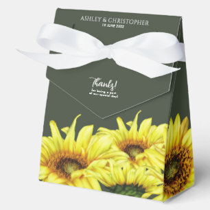 Stylish Watercolor Sunflower Moss Green Wedding Favor Box