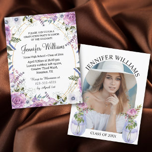 stylish watercolor wildflowers photo Graduation Invitation