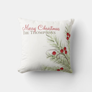 Stylish Watercolor Winter Botanical Custom Name Throw Pillow