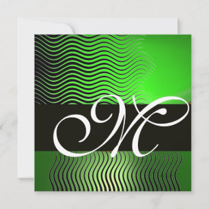 STYLISH WAVES MONOGRAM, emerald green Invitation