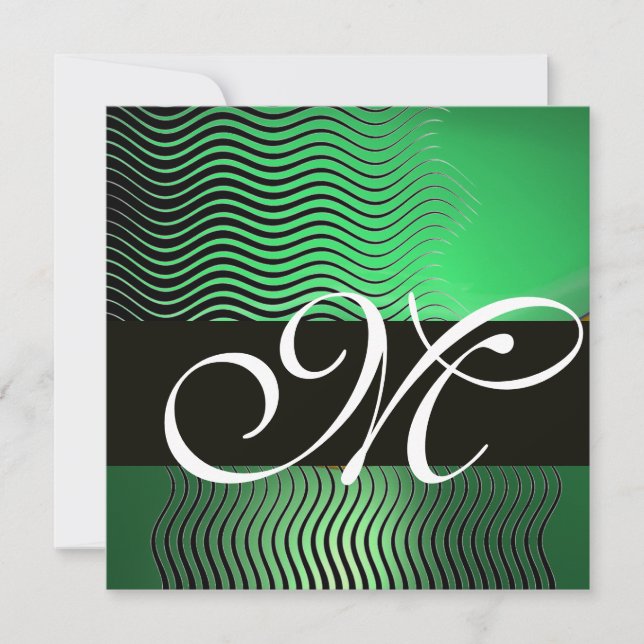STYLISH WAVES MONOGRAM, jade green Invitation (Front)