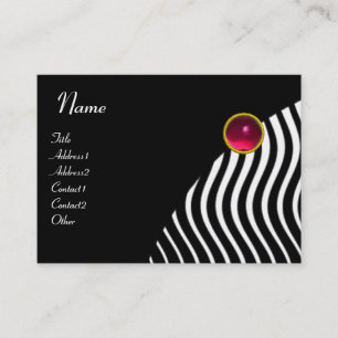 STYLISH WAVES MONOGRAM RUBY, black and white pink Business Card