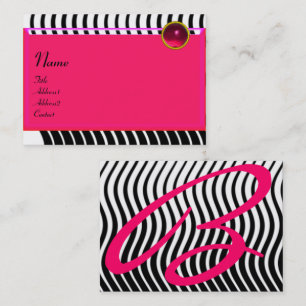 STYLISH WAVES MONOGRAM RUBY,Black White Pink Business Card