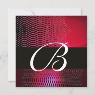 STYLISH WAVES MONOGRAM, Ruby Red Burgundy Invitation