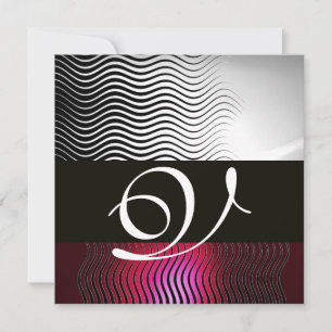 STYLISH WAVES MONOGRAM,White Red Ruby Burgundy Invitation