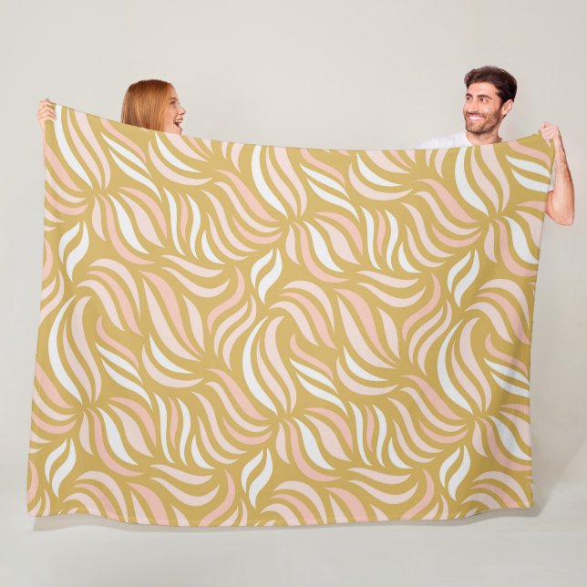 Stylish wavy lines beige pattern fleece blanket (In Situ)