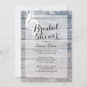 Stylish Weathered Wood Musical Bridal Shower Invitation
