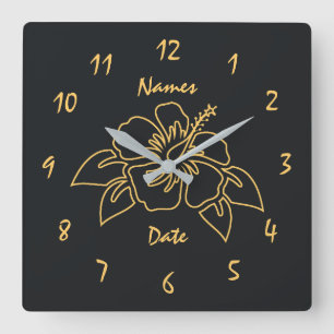 Stylish Wedding Anniversary Custom Monogram Square Wall Clock