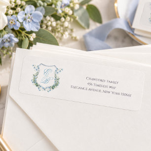 Stylish Wedding Floral Crest Classic Address Label