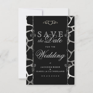 Stylish Wedding in Silver & Black Giraffe Pattern Save The Date