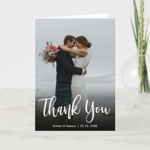 Stylish Wedding Photo Thank You Script Folded Card