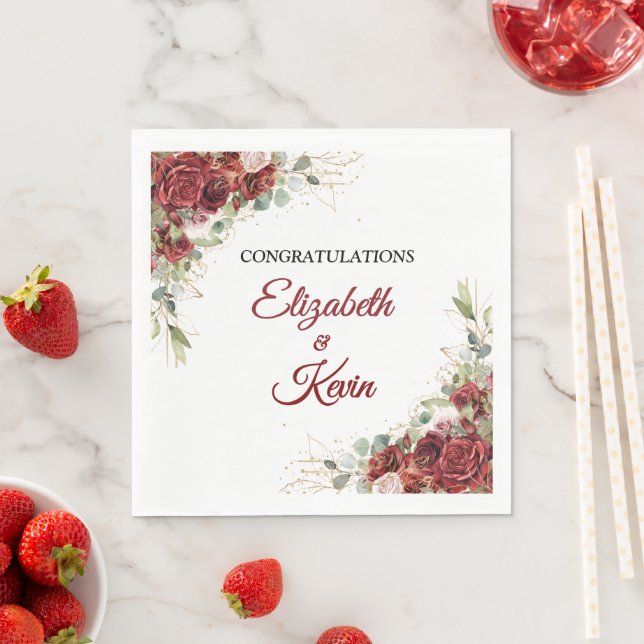 Stylish Wedding Red Rose Napkin (Insitu)