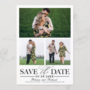 Stylish Wedding Save The Date 3 Photo Collage Invitation
