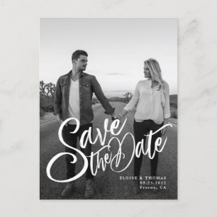 Stylish Wedding Save the Date Script Photo Announcement Postcard