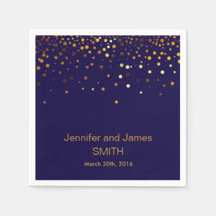 Stylish Wedding Table Blue Gold Conffeti Glitter Napkin