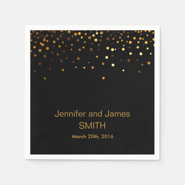 Stylish Wedding Table mini confetti gold Black Napkin (Front)