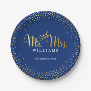 STYLISH WEDDING TABLE mini confetti gold navy Paper Plate