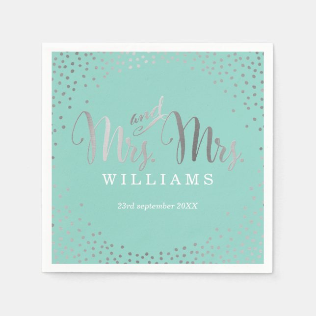 STYLISH WEDDING TABLE mini confetti SILVER mint Napkin (Front)