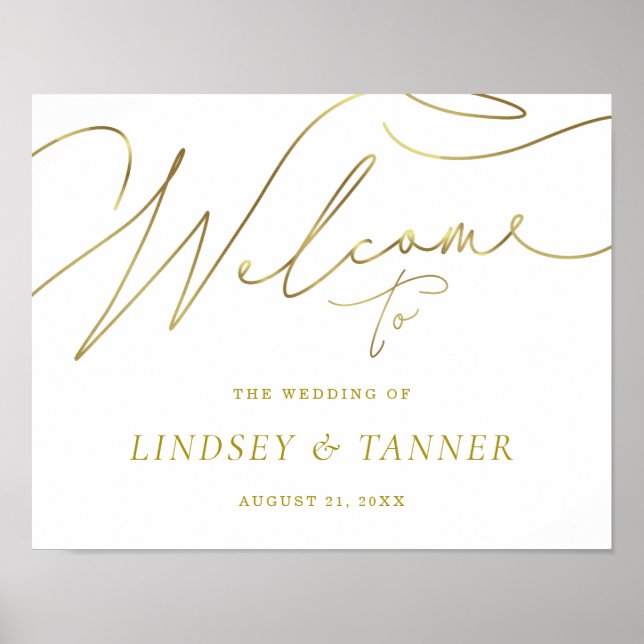 Stylish Wedding Welcome Sign with Faux Gold Script (Front)