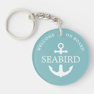 Stylish Welcome Aboard Turquoise Nautical Anchor Keychain