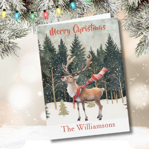 Stylish Well-dressed Watercolor Reindeer Tree  Car Card