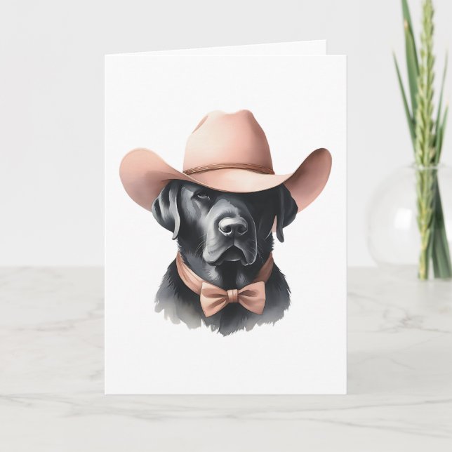 Stylish Western Cowboy Hat Black Lab Greeting  Card (Front)