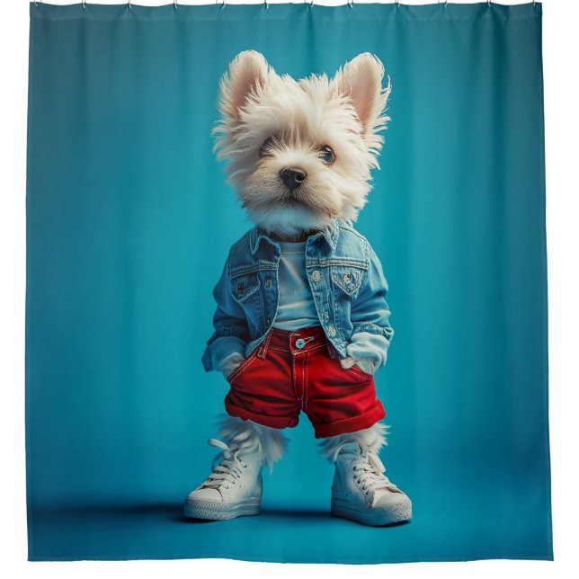Stylish Westie Pup in Denim and Sneakers (Front)