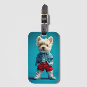 Stylish Westie Pup in Denim and Sneakers Luggage Tag
