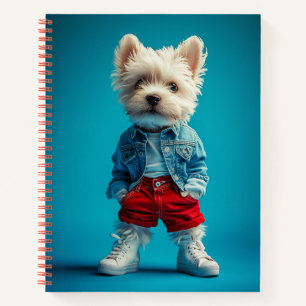 Stylish Westie Pup in Denim and Sneakers Notebook