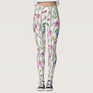 Stylish Whimsical Birds and Flowers Leggings