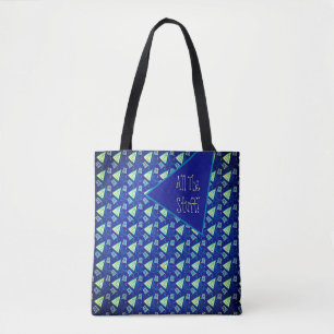 Stylish whimsical blue and yellow all the stuff tote bag