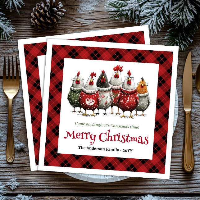Stylish Whimsical Chickens Custom Name Minimalist  Napkin (Stylish Whimsical Chickens Custom Name Minimalist Christmas Napkins

)