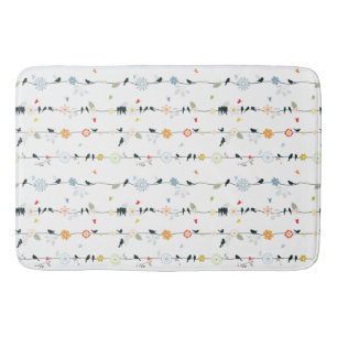 Stylish Whimsical Fun Black Birds & Flowers Bath Mat