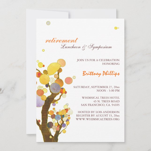Stylish Whimsical Trees Retirement Party Invitation (Front)