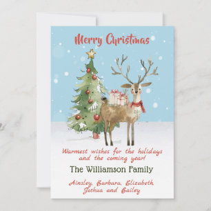 Stylish Whimsical Watercolor Reindeer Tree Card