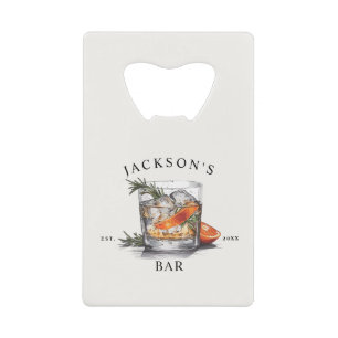 Stylish Whiskey Cocktail Name & Year Home Bar Credit Card Bottle Opener