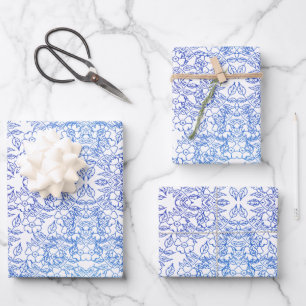 Stylish white and blue Floral watercolor elegant Wrapping Paper Sheet