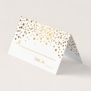 Stylish White and Gold Confetti Place Cards