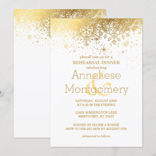 Stylish White and Gold Snowflake Rehearsal Dinner Invitation
