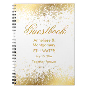 Stylish White and Gold Snowflakes - Guestbook Notebook