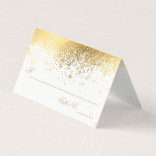 Stylish White and Gold Snowflakes  Place Cards