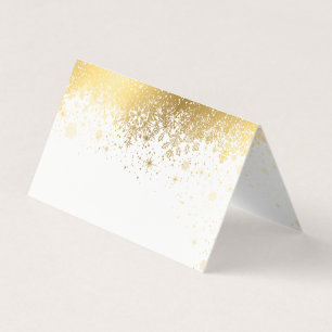 Stylish White and Gold Snowflakes  Place Cards
