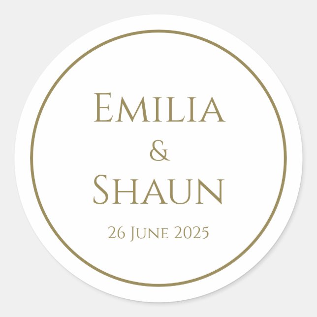 Stylish White and Gold Wedding Stickers (Front)