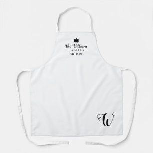 stylish white apron with family name & initial