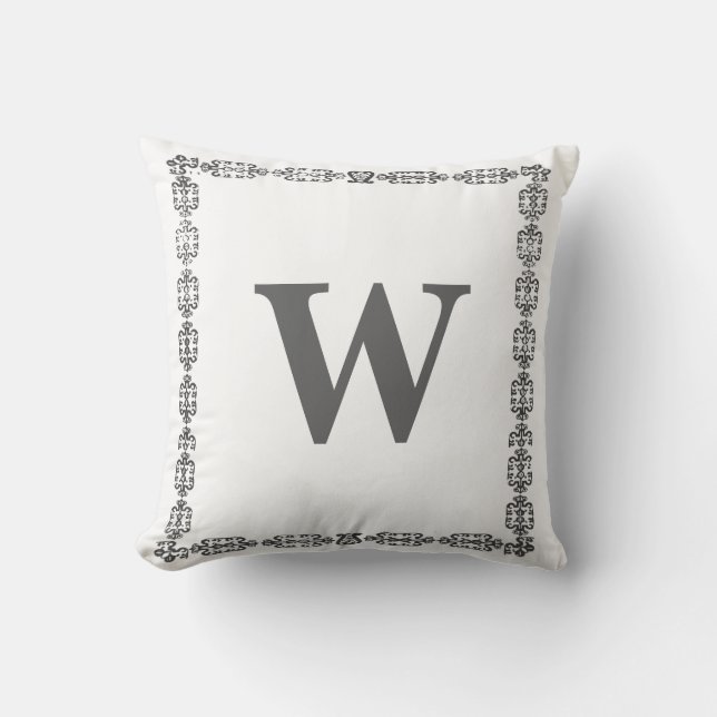 Stylish White Black Monogram Letter Frame Cushion (Front)