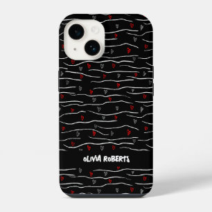 Stylish White Chalk Hearts Lines Pattern Personali iPhone 14 Case