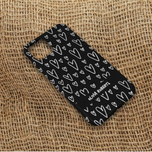 Stylish White Chalk Hearts Pattern Personalized Case-Mate iPhone 14 Case