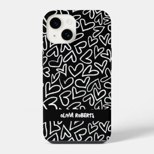 Stylish White Chalk Hearts Pattern Personalized iPhone 14 Case