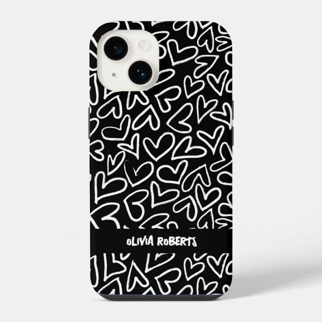 Stylish White Chalk Hearts Pattern Personalized iPhone Case (Back)