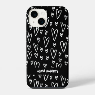 Stylish White Chalk Hearts Pattern Personalized iPhone 14 Case